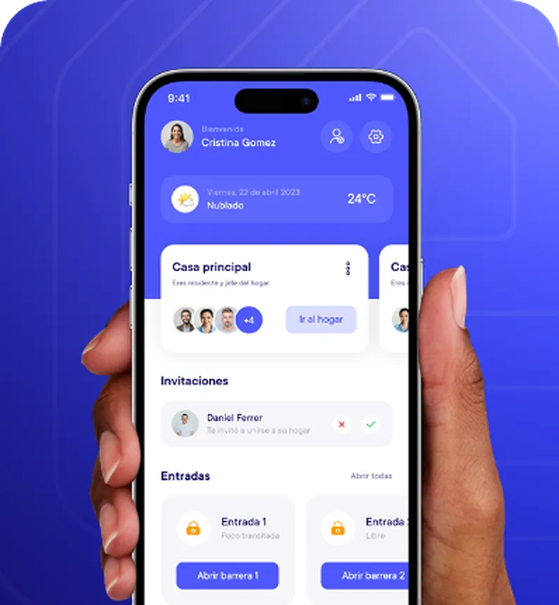 Inicio de la app RingM con los portones del hogar
